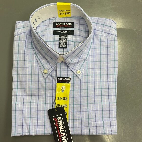 NEW Kirkland Signature Men’s 15.5 X 34/35 Button-Down Shirt Traditional Plaid - Picture 1 of 4